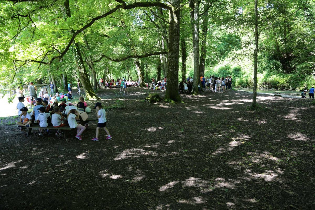 Aire de pique-nique au bord de la rivière.