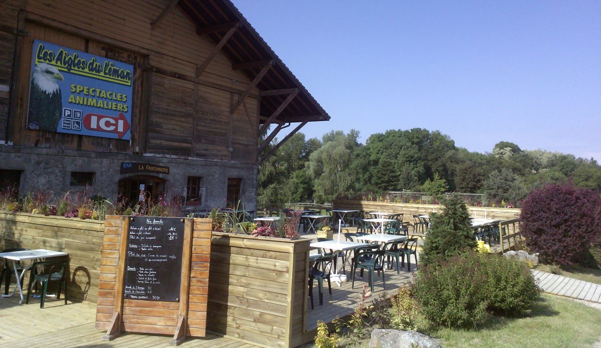 Terrace of the Les Aigles du Léman park restaurant.